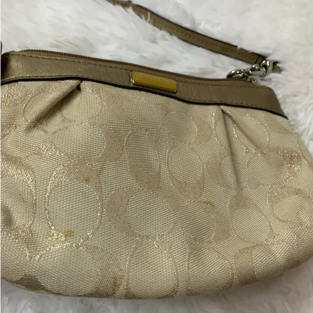 Coach Gold Canvas Wristlet
